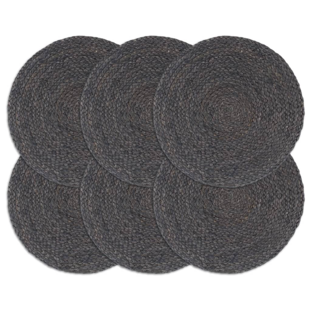 Placemats 6 pcs Plain Dark Grey 38 cm Round Jute